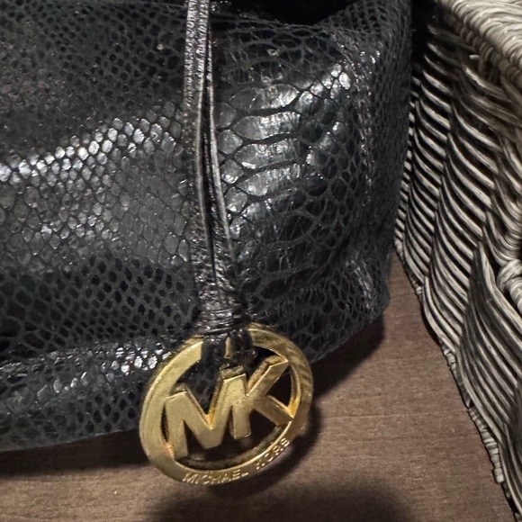Michael Kors Shiny Black Sequinned Shoulder Bag with Gold Accents - Picture 7 of 10